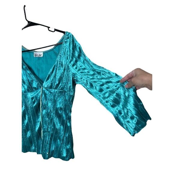 Vintage es.se Y2K Green Velvet Milkmaid Long‎ Sleeve Top - Picture 3 of 7